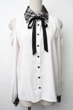 画像1: MA*RS / 肩開きフリルブラウス  白ｘ黒 S-25-11-14-017-EL-BL-AS-ZS