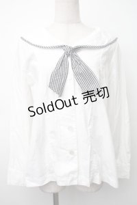 Fi.n.t / ギンガムタイ付きセーラーブラウス  白 S-25-11-14-018-CA-BL-HR-ZS