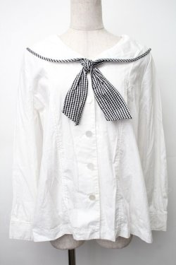 画像1: Fi.n.t / ギンガムタイ付きセーラーブラウス  白 S-25-11-14-018-CA-BL-HR-ZS