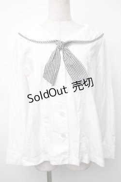 画像1: Fi.n.t / ギンガムタイ付きセーラーブラウス  白 S-25-11-14-018-CA-BL-HR-ZS