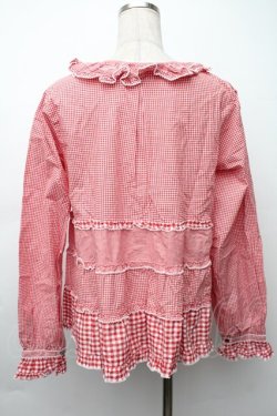 画像2: PINK HOUSE / ギンガムパッチワークブラウス  赤 S-25-11-14-021-LO-BL-AS-ZS