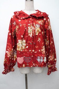 画像1: PINK HOUSE / アンジェリークローズプリントパッチワークブラウス  赤 S-25-11-14-022-LO-BL-AS-ZS