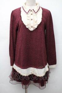 axes femme / 裾チュールブロッキングチュニ  ワイン S-25-11-14-024-AX-OP-HR-ZS