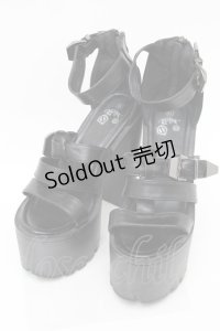 NieR Clothing / ベルトデザイン厚底サンダル  黒 S-25-11-14-003-PU-SH-HR-ZS