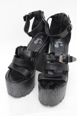 画像1: NieR Clothing / ベルトデザイン厚底サンダル  黒 S-25-11-14-003-PU-SH-HR-ZS