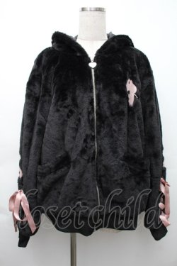 画像1: NieR Clothing / ロゴボアパーカー  黒ｘピンク S-25-11-14-027-PU-TO-HR-ZS