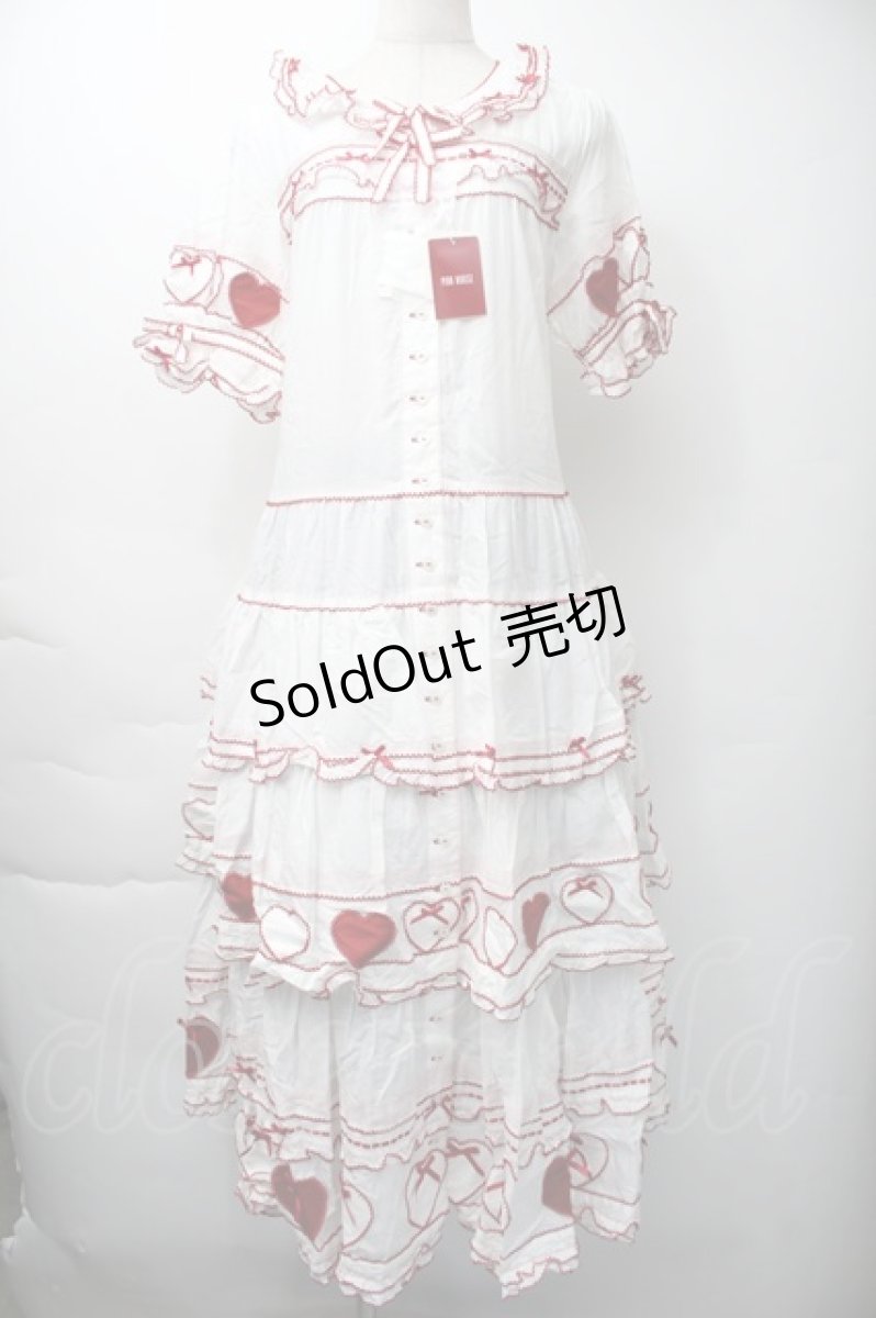 画像1: PINK HOUSE / 関西限定ハートパッチワークワンピース  白ｘ赤 S-25-11-16-040-LO-OP-AS-ZS (1)