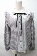 axes femme POETIQUE / レース襟ストライプブラウス  グレー S-25-11-16-011-AX-BL-HR-ZS