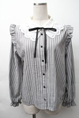 axes femme POETIQUE / レース襟ストライプブラウス  グレー S-25-11-16-011-AX-BL-HR-ZS