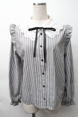 画像1: axes femme POETIQUE / レース襟ストライプブラウス  グレー S-25-11-16-011-AX-BL-HR-ZS