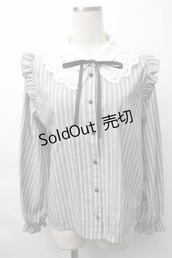 画像1: axes femme POETIQUE / レース襟ストライプブラウス  グレー S-25-11-16-011-AX-BL-HR-ZS