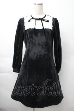 画像1: axes femme POETIQUE / レースブロッキングベロアワンピース  黒 S-25-11-16-017-AX-OP-AS-ZS