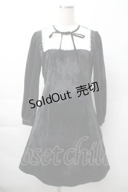 画像1: axes femme POETIQUE / レースブロッキングベロアワンピース  黒 S-25-11-16-017-AX-OP-AS-ZS