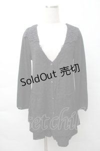 axes femme / レース襟付ロングカーディガン  黒 S-25-11-16-019-AX-BL-HR-ZS