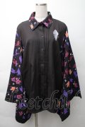 NieR Clothing / 着物風袖ブロッキングシャツ【折鶴】  黒 S-25-11-16-020-PU-BL-HR-ZS