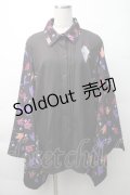 NieR Clothing / 着物風袖ブロッキングシャツ【折鶴】  黒 S-25-11-16-020-PU-BL-HR-ZS