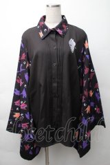 NieR Clothing / 着物風袖ブロッキングシャツ【折鶴】  黒 S-25-11-16-020-PU-BL-HR-ZS