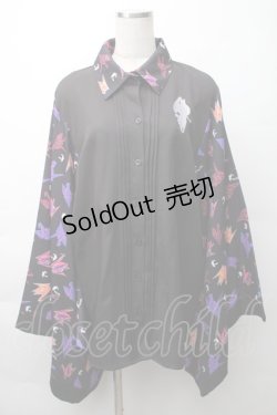 画像1: NieR Clothing / 着物風袖ブロッキングシャツ【折鶴】  黒 S-25-11-16-020-PU-BL-HR-ZS