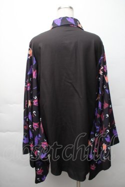 画像2: NieR Clothing / 着物風袖ブロッキングシャツ【折鶴】  黒 S-25-11-16-020-PU-BL-HR-ZS