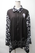 NieR Clothing / 着物風袖ブロッキングシャツ【青海波】  黒ｘ白 S-25-11-16-021-PU-BL-HR-ZS
