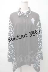 NieR Clothing / 着物風袖ブロッキングシャツ【青海波】  黒ｘ白 S-25-11-16-021-PU-BL-HR-ZS