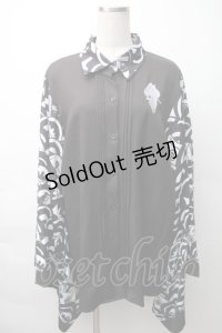 NieR Clothing / 着物風袖ブロッキングシャツ【青海波】  黒ｘ白 S-25-11-16-021-PU-BL-HR-ZS