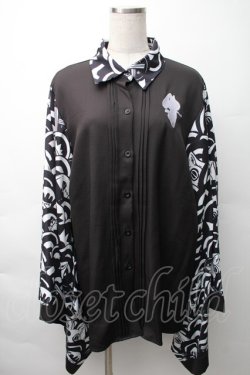 画像1: NieR Clothing / 着物風袖ブロッキングシャツ【青海波】  黒ｘ白 S-25-11-16-021-PU-BL-HR-ZS