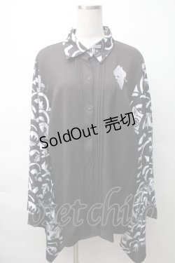 画像1: NieR Clothing / 着物風袖ブロッキングシャツ【青海波】  黒ｘ白 S-25-11-16-021-PU-BL-HR-ZS