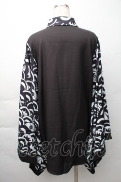 画像2: NieR Clothing / 着物風袖ブロッキングシャツ【青海波】  黒ｘ白 S-25-11-16-021-PU-BL-HR-ZS
