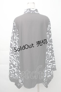 画像2: NieR Clothing / 着物風袖ブロッキングシャツ【青海波】  黒ｘ白 S-25-11-16-021-PU-BL-HR-ZS