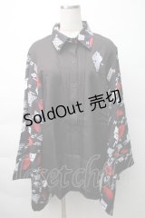 NieR Clothing / 着物風袖ブロッキングシャツ【和傘】  黒ｘ赤 S-25-11-16-022-PU-BL-HR-ZS