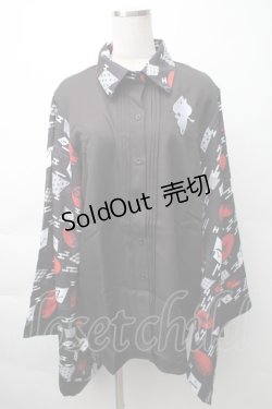 画像1: NieR Clothing / 着物風袖ブロッキングシャツ【和傘】  黒ｘ赤 S-25-11-16-022-PU-BL-HR-ZS