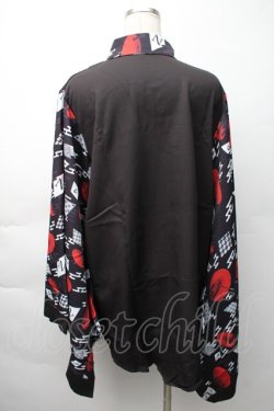 画像2: NieR Clothing / 着物風袖ブロッキングシャツ【和傘】  黒ｘ赤 S-25-11-16-022-PU-BL-HR-ZS