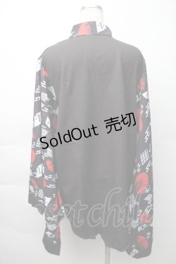 画像2: NieR Clothing / 着物風袖ブロッキングシャツ【和傘】  黒ｘ赤 S-25-11-16-022-PU-BL-HR-ZS