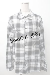 NieR Clothing / 刺繍チェックシャツ  黒ｘ白 S-25-11-16-024-PU-BL-HR-ZS