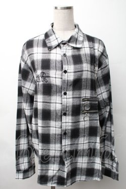 画像1: NieR Clothing / 刺繍チェックシャツ  黒ｘ白 S-25-11-16-024-PU-BL-HR-ZS