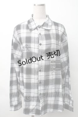 画像1: NieR Clothing / 刺繍チェックシャツ  黒ｘ白 S-25-11-16-024-PU-BL-HR-ZS