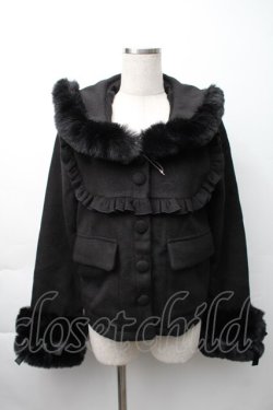 画像1: MA*RS / サイド編み下げ&ファースクエア衿ショートコート  黒 S-25-11-16-028-EL-CO-AS-ZS