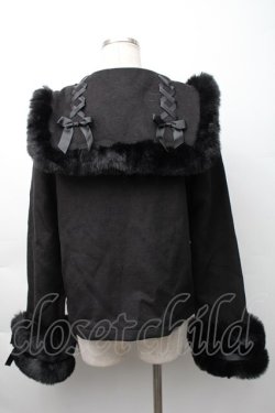 画像2: MA*RS / サイド編み下げ&ファースクエア衿ショートコート  黒 S-25-11-16-028-EL-CO-AS-ZS