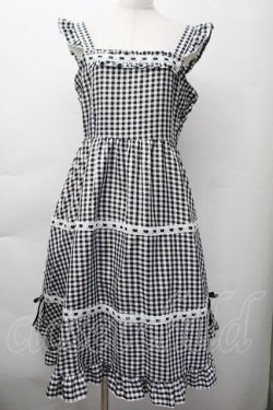 画像1: Cherirulu Chocola / ギンガムチェックジャンパースカート  黒ｘ白 S-25-11-18-047-LO-OP-HR-ZS