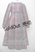 FLC / 皆方由衣コラボ MINA*タータンチェックワンピース L 赤ｘグリーン S-25-11-18-049-LO-OP-HR-ZS