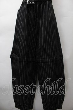 画像1: NieR Clothing / ベルト付きストライプパンツ  黒 S-25-11-18-059-PU-PA-HR-ZS