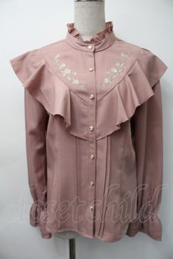 画像1: axes femme / ローズ刺繍フリルブラウス  ピンク S-25-11-18-022-AX-BL-HR-ZS