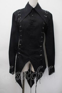 画像1: BPN FOR MEN / レースアップブラウス  黒 S-25-11-18-028-GO-BL-HR-ZS