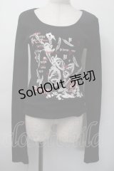Deorart / プリントリブカットソー  黒 S-25-11-18-029-PU-TO-HR-ZS
