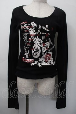 画像1: Deorart / プリントリブカットソー  黒 S-25-11-18-029-PU-TO-HR-ZS