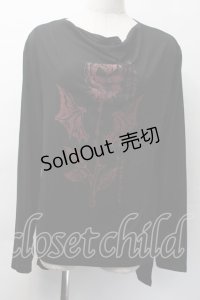 Deorart / バラプリントロングTシャツ  黒ｘ赤 S-25-11-18-035-PU-TO-HR-ZS