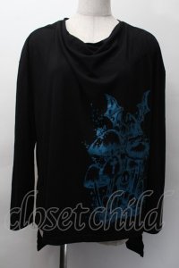 Deorart / プリントドレープロングTシャツ  黒ｘ青 S-25-11-18-036-PU-TO-HR-ZS