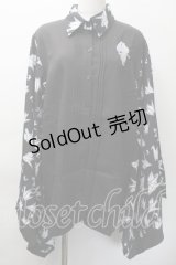 NieR Clothing / 着物風袖ブロッキングシャツ【折鶴】  黒ｘ白 S-25-11-18-038-PU-BL-HR-ZS