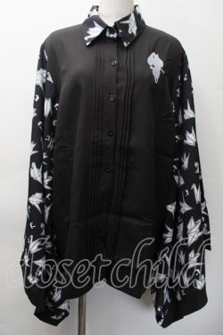 画像1: NieR Clothing / 着物風袖ブロッキングシャツ【折鶴】  黒ｘ白 S-25-11-18-038-PU-BL-HR-ZS